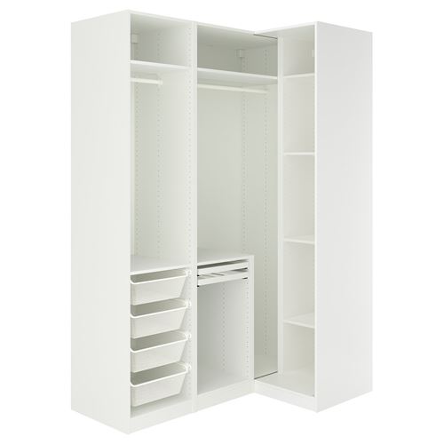 IKEA - PAX/FYRUDDEN, PAX corner wardrobe, white-blue, 161/111x236 cm