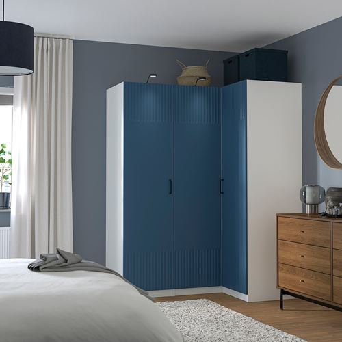 IKEA - PAX/FYRUDDEN, PAX corner wardrobe, white-blue, 161/111x201 cm