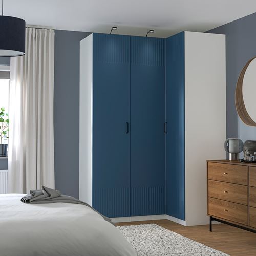 IKEA - PAX/FYRUDDEN, PAX corner wardrobe, white-blue, 161/111x236 cm