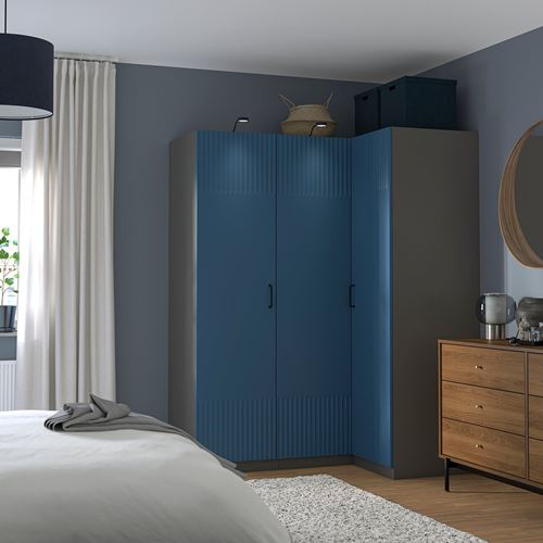 IKEA - PAX/FYRUDDEN, PAX corner wardrobe, dark grey-blue, 161/111x201 cm