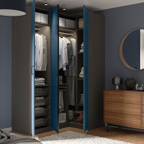 IKEA - PAX/FYRUDDEN, PAX corner wardrobe, dark grey-blue, 161/111x236 cm