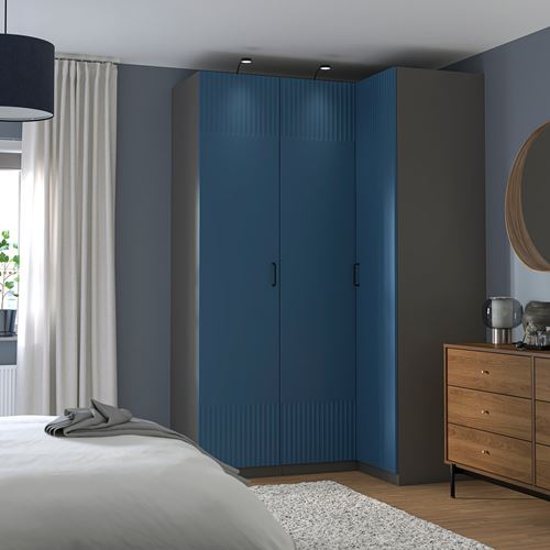 IKEA - PAX/FYRUDDEN, PAX corner wardrobe, dark grey-blue, 161/111x236 cm