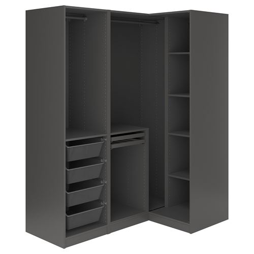 IKEA - PAX/FYRUDDEN, PAX corner wardrobe, dark grey-blue, 161/111x201 cm