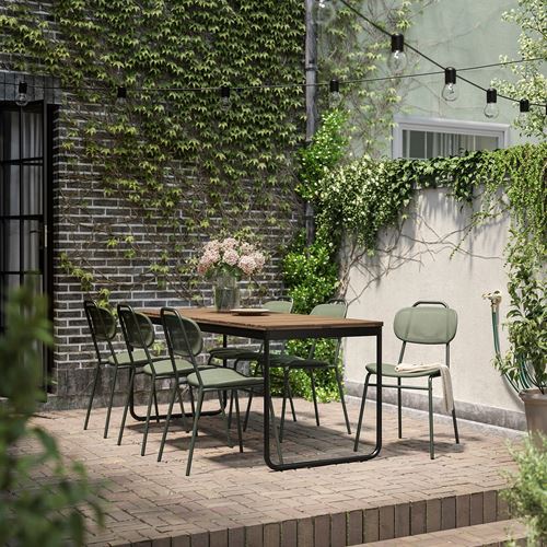 IKEA - VASMAN, yemek masası ve sandalye seti, açık kahverengi/siyah-yeşil, 135/190x74 cm