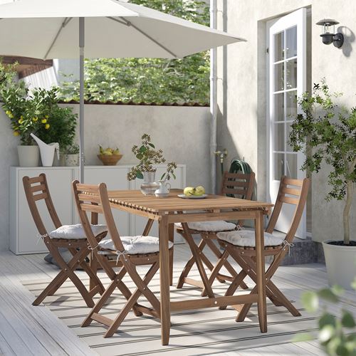IKEA - ASKHOLMEN, yemek masası ve katlanabilir sandalye seti, koyu kahve