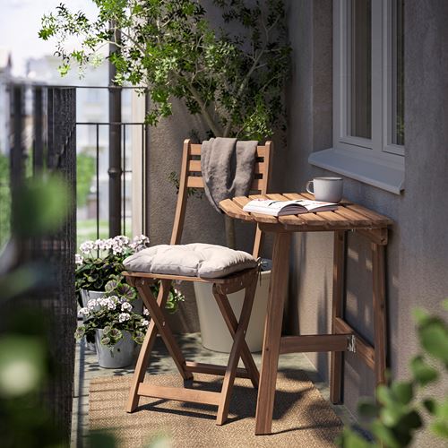 IKEA - ASKHOLMEN, duvar masası ve katlanabilir sandalye seti, koyu kahve