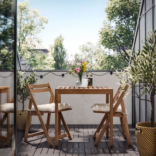 IKEA - NAMMARÖ, masa ve katlanabilir sandalye seti, açık kahverengi