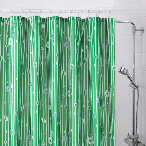 IKEA - BOLLBUDDLEJA, shower curtain, green/floral pattern, 180x200 cm
