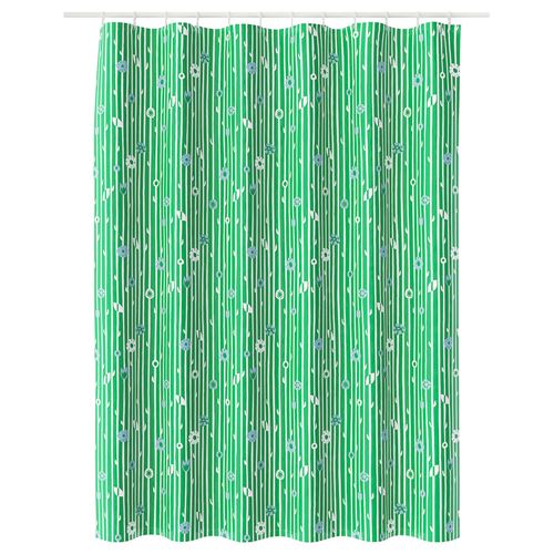 IKEA - BOLLBUDDLEJA, shower curtain, green/floral pattern, 180x200 cm