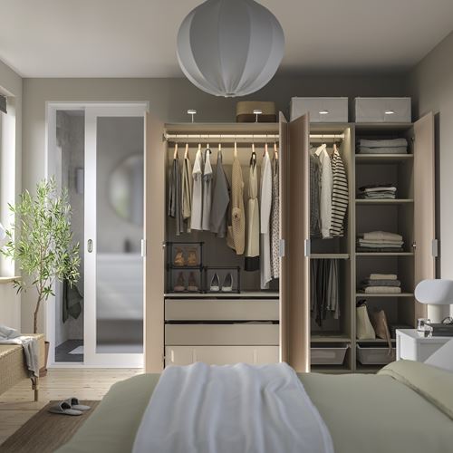 IKEA - PAX/FARDAL, PAX gardırop, gri-bej-parlak cila açık turuncu, 200x60x201 cm