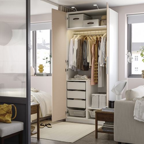 IKEA - PAX/FARDAL, PAX gardırop, beyaz-parlak cila açık turuncu, 100x60x236 cm