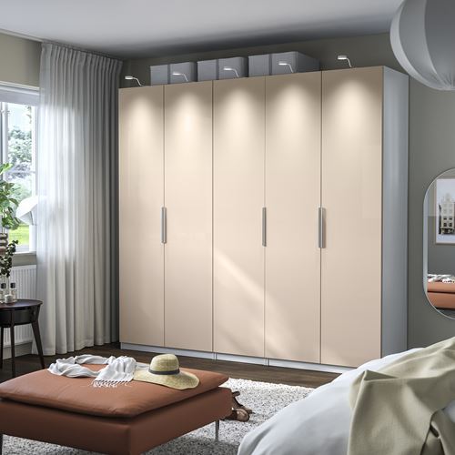 IKEA - PAX/FARDAL, PAX gardırop, beyaz-parlak cila açık turuncu, 250x60x236 cm