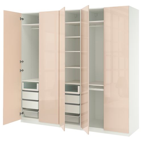 IKEA - PAX/FARDAL, PAX gardırop, beyaz-parlak cila açık turuncu, 250x60x236 cm
