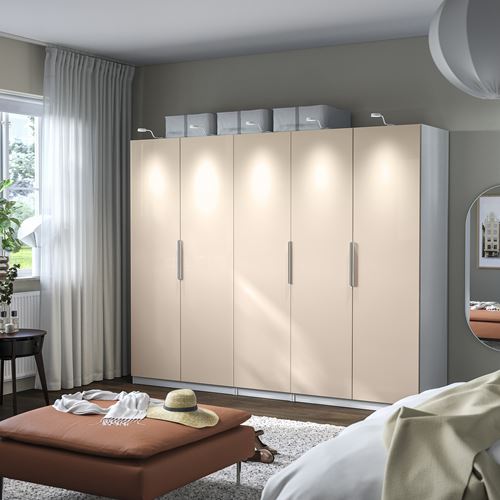 IKEA - PAX/FARDAL, PAX gardırop, beyaz-parlak cila açık turuncu, 250x60x201 cm