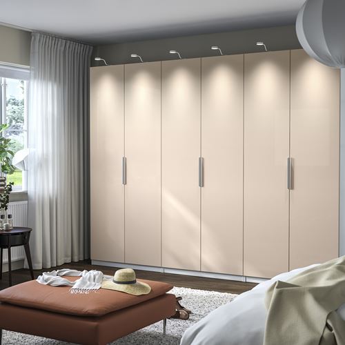 IKEA - PAX/FARDAL, PAX gardırop, beyaz-parlak cila açık turuncu, 300x60x236 cm