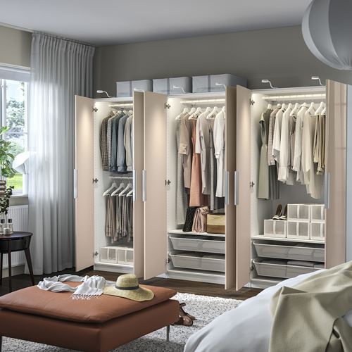 IKEA - PAX/FARDAL, PAX gardırop, beyaz-parlak cila açık turuncu, 300x60x201 cm