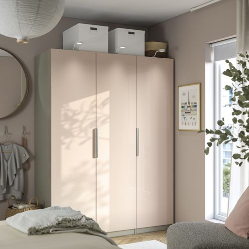 IKEA - PAX/FARDAL, PAX gardırop, gri-bej-parlak cila açık turuncu, 150x60x201 cm
