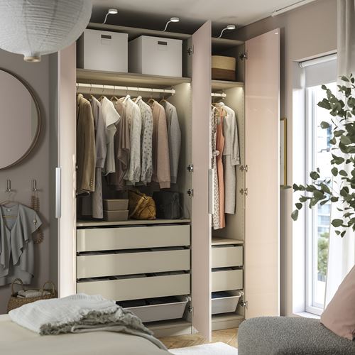 IKEA - PAX/FARDAL, PAX gardırop, gri-bej-parlak cila açık turuncu, 150x60x236 cm