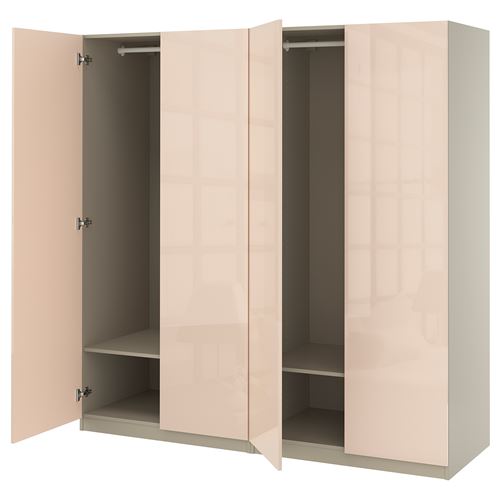IKEA - PAX/FARDAL, PAX gardırop, gri-bej-parlak cila açık turuncu, 200x60x201 cm