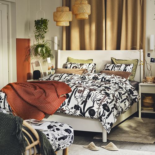 IKEA - LUNDSKAFTING, single duvet cover sets, white-black-brown, 150x200/50x60 cm