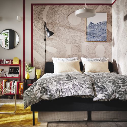 IKEA - BROKDRACENA, çift kişilik nevresim seti, siyah-beyaz, 240x220/50x60 cm