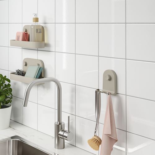 IKEA - ÖBONAS, hook with suction cup, grey/beige, 7x11 cm