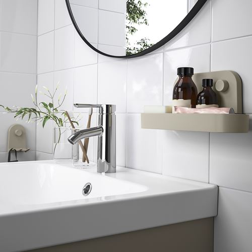 IKEA - ÖBONAS, vantuzlu duvar rafı, gri-bej, 28 cm