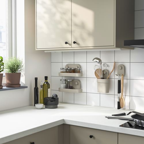 IKEA - ÖBONAS, vantuzlu duvar rafı, gri-bej, 28 cm