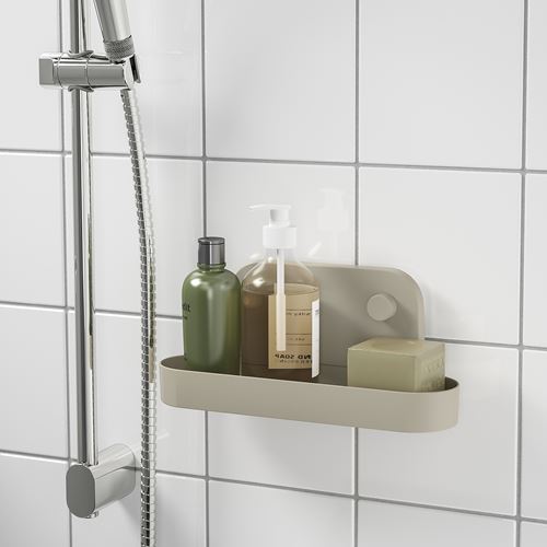 IKEA - ÖBONAS, vantuzlu duvar rafı, gri-bej, 28 cm
