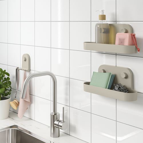 IKEA - ÖBONAS, vantuzlu duvar rafı, gri-bej, 28 cm