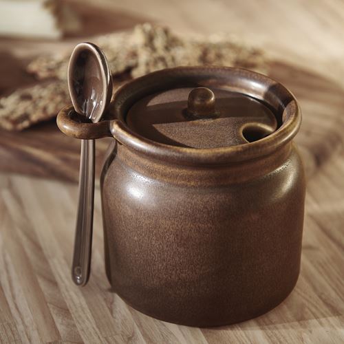 IKEA - KÖSSEBAR, kaşıklı seramik kavanoz, kahverengi, 0,3 lt