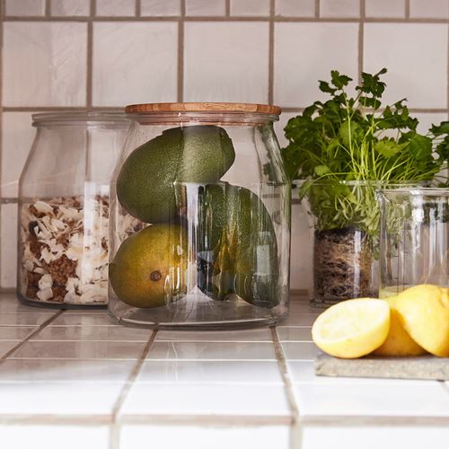 IKEA - IKEA 365+, kapaklı cam saklama kabı, cam-bambu, 3,7 lt