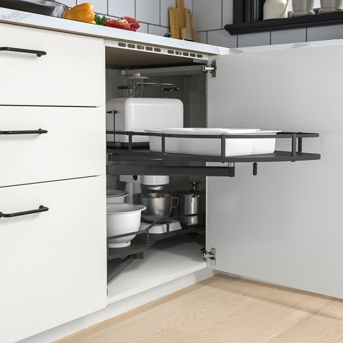 IKEA - UTRUSTA, köşe alt dolap kiler rafı, gri, 128 cm