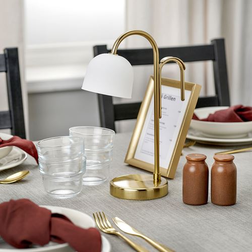 IKEA - TVAMASTAD, LED'li masa lambası, opal beyaz cam-pirinç