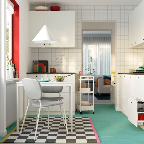 IKEA - VIHALS, mutfak masası takımı, beyaz-Tibbleby bej/gri, 2 sandalyeli