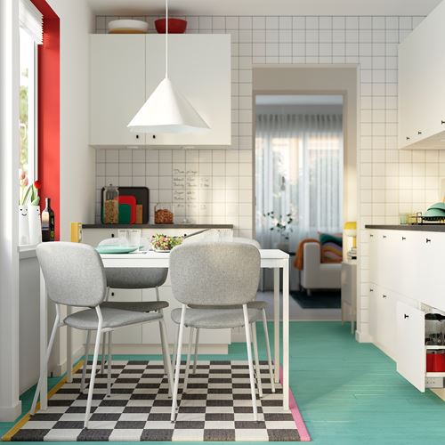 IKEA - VIHALS, mutfak masası takımı, beyaz-Tibbleby bej/gri, 4 sandalyeli