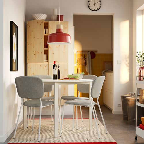 IKEA - VIHALS, mutfak masası takımı, beyaz-Tibbleby bej/gri, 4 sandalyeli