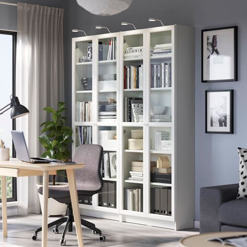 IKEA - BILLY, cam kapaklı kitaplık, beyaz-cam, 160x30x202 cm
