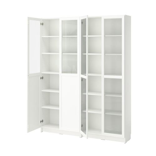 IKEA - BILLY, bookcase with glass/panel doors, white/glass, 160x30x202 cm