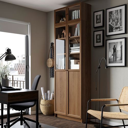 IKEA - BILLY, cam kapaklı kitaplık, kahverengi ceviz görünüm, 80x30x237 cm