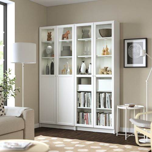 IKEA - BILLY, bookcase with glass/panel doors, white/glass, 160x30x202 cm