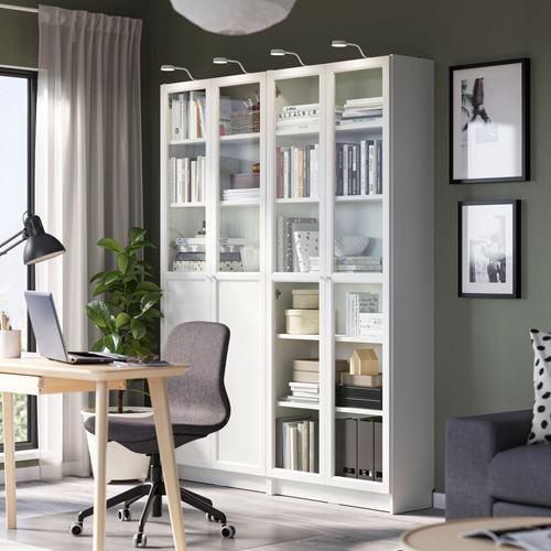 IKEA - BILLY, bookcase with glass/panel doors, white/glass, 160x30x202 cm