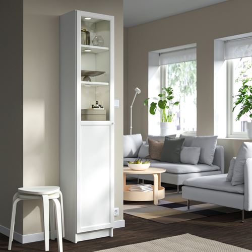 IKEA - BILLY, bookcase with glass/panel doors, white/glass, 40x30x202 cm