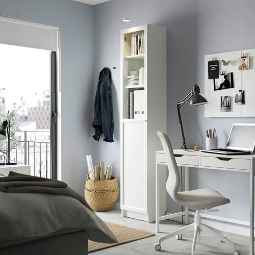 IKEA - BILLY, bookcase with glass/panel doors, white/glass, 40x30x202 cm