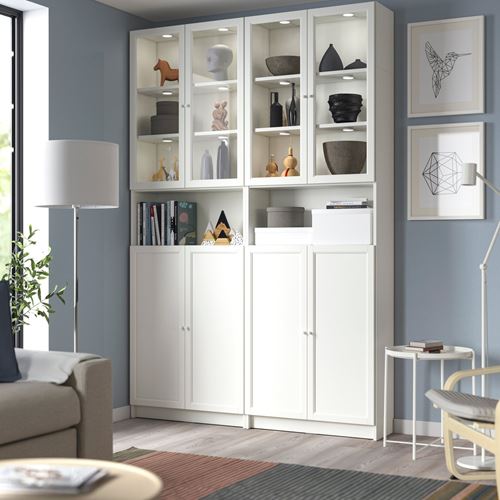 IKEA - BILLY, bookcase with glass/panel doors, white/transparent glass, 160x30x237 cm