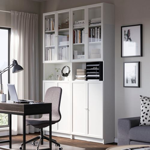 IKEA - BILLY, bookcase with glass/panel doors, white/transparent glass, 160x30x237 cm