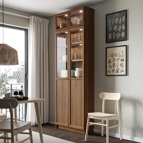 IKEA - BILLY, cam kapaklı kitaplık, kahverengi ceviz görünüm, 80x30x237 cm