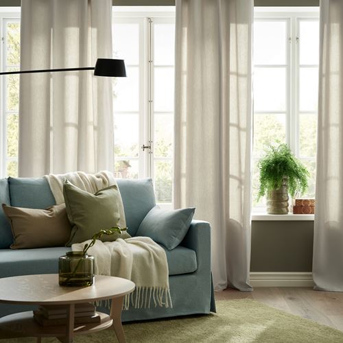 IKEA - GINSTMOTT, fon perde/2 kanat, bej, 145x300 cm