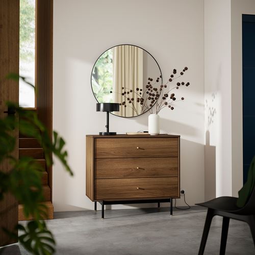 IKEA - RADMANSÖ, chest of 3 drawers, brown walnut effect, 90x48x81 cm