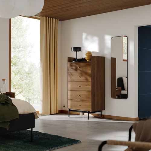 IKEA - RADMANSÖ, chest of 5 drawers, brown walnut effect, 70x48x132 cm